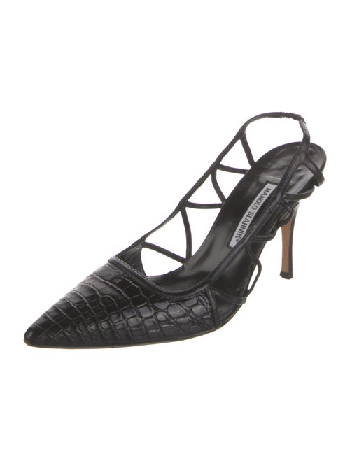 Manolo Blahnik GG Embossed Leather Slingback Pumps