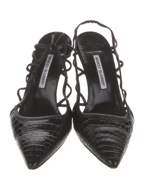 Manolo Blahnik GG Embossed Leather Slingback Pumps