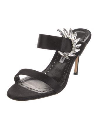 Manolo Blahnik Satin Crystal Embellishments Slides