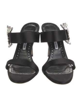 Manolo Blahnik Satin Crystal Embellishments Slides
