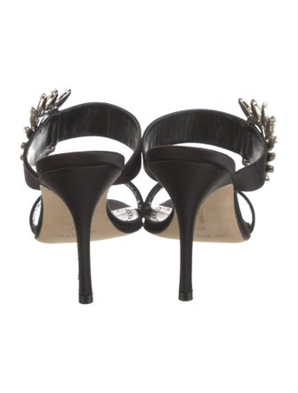 Manolo Blahnik Satin Crystal Embellishments Slides