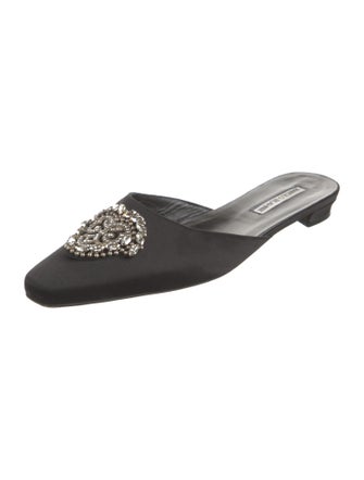 Manolo Blahnik Satin Crystal Embellishments Mules