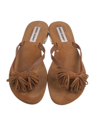 Manolo Blahnik Suede Bow Accents Slides