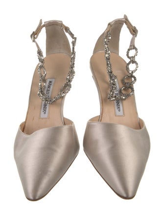 Manolo Blahnik Satin Crystal Embellishments D'Orsay Pumps