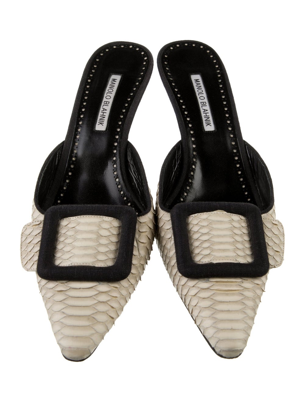 Manolo Blahnik Python Mules Black & Neutrals Anim… - image 3