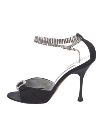 Manolo Blahnik Satin Crystal Embellishments Sandals