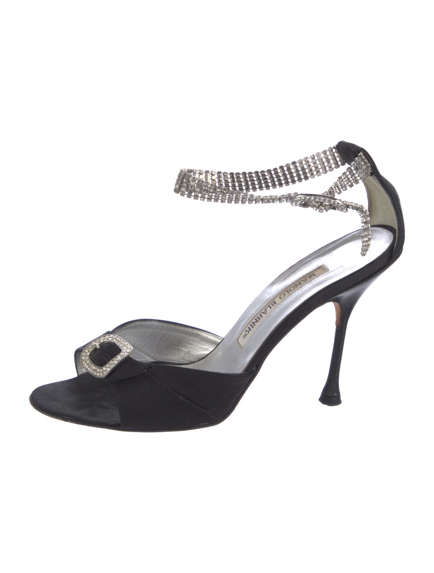 Manolo Blahnik Satin Crystal Embellishments Sandals