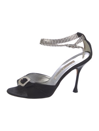 Manolo Blahnik Satin Crystal Embellishments Sandals