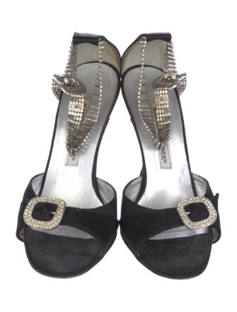 Manolo Blahnik Satin Crystal Embellishments Sandals