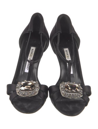 Manolo Blahnik Satin Crystal Embellishments T-Strap Sandals