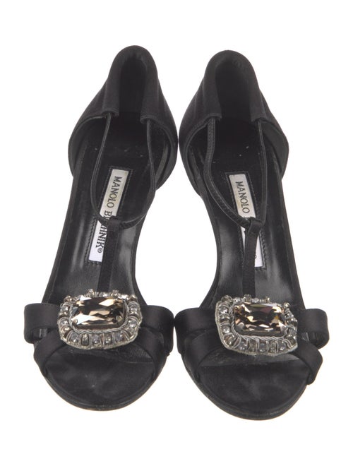 Manolo Blahnik Satin Crystal Embellishments T-Strap Sandals