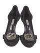 Manolo Blahnik Satin Crystal Embellishments T-Strap Sandals