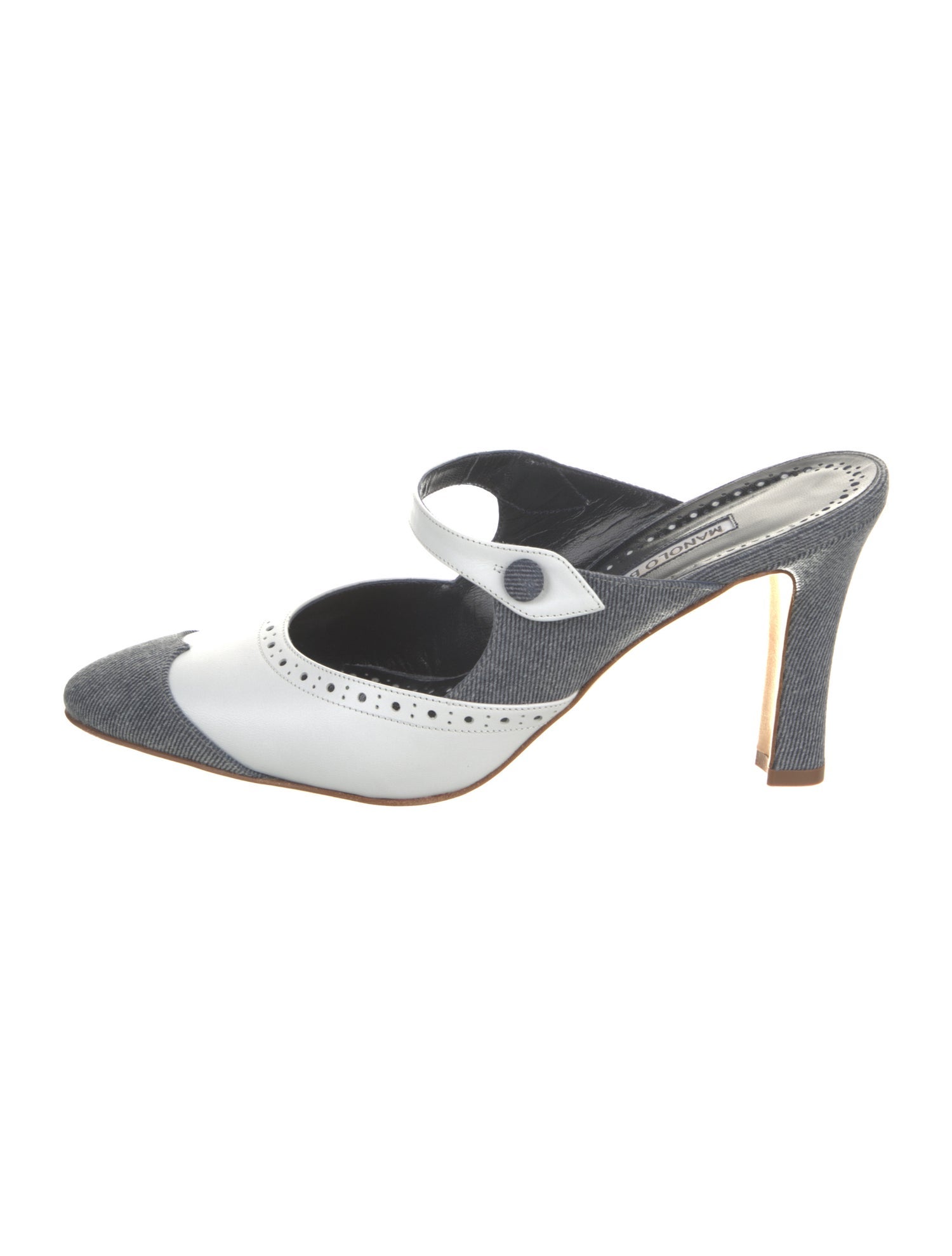 Manolo Blahnik Denim Colorblock Pattern Mules