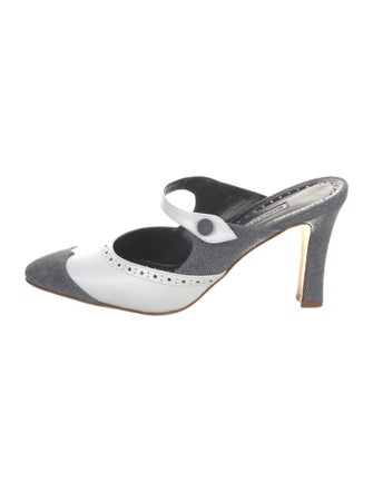 Manolo Blahnik Denim Colorblock Pattern Mules
