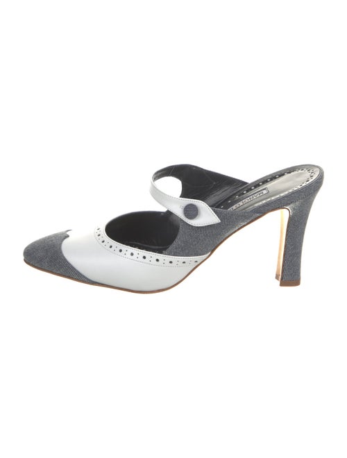 Manolo Blahnik Denim Colorblock Pattern Mules