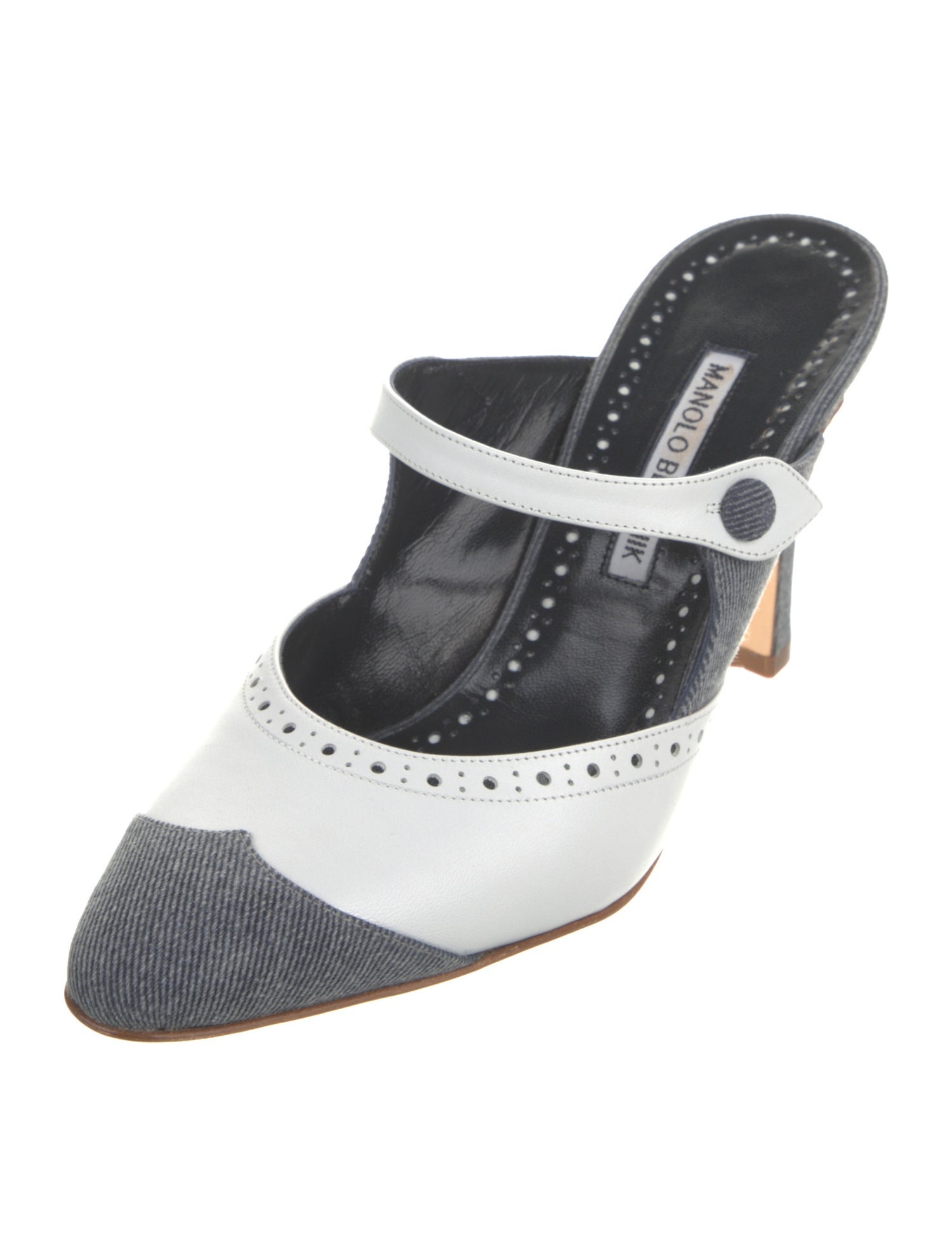 Manolo Blahnik Denim Colorblock Pattern Mules