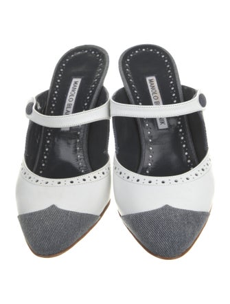 Manolo Blahnik Denim Colorblock Pattern Mules