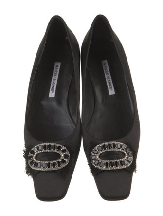 Manolo Blahnik Satin Crystal Embellishments Flats