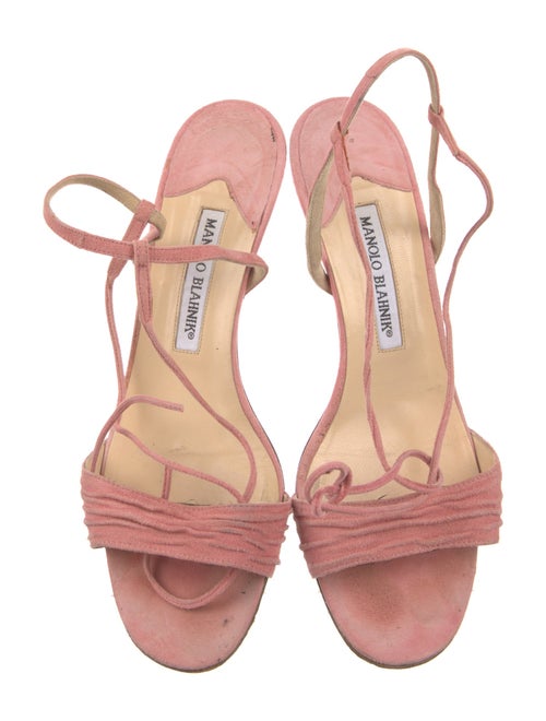 Manolo Blahnik Suede Crystal Embellishments Slingback Sandals