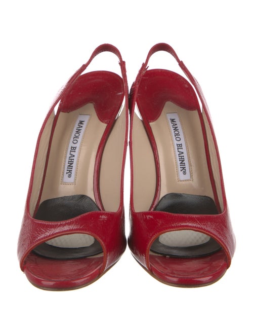 Manolo Blahnik Patent Leather Floral Print Slingback Sandals