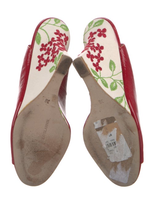 Manolo Blahnik Patent Leather Floral Print Slingback Sandals