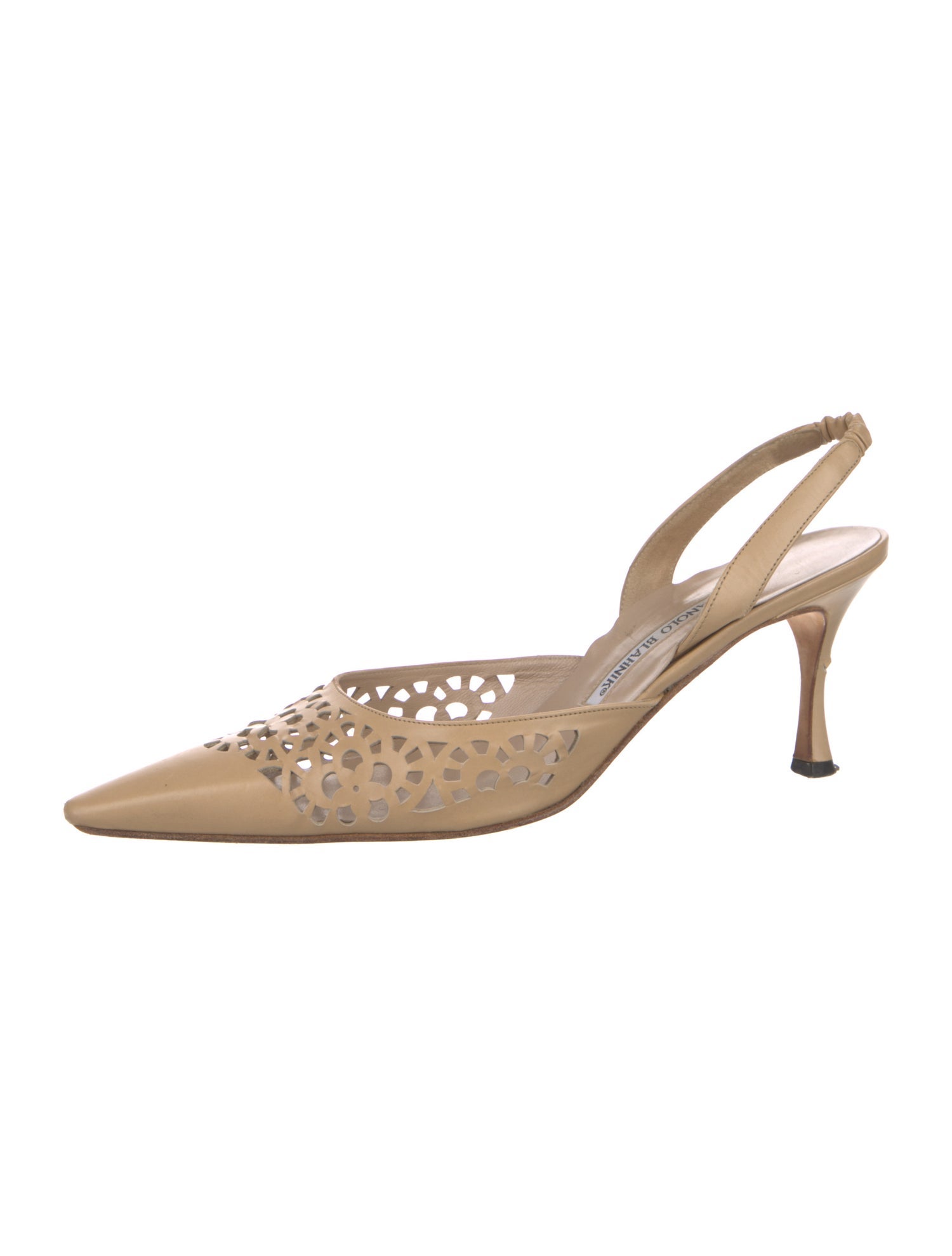 Manolo Blahnik Leather Lasercut Accents Slingback Pumps