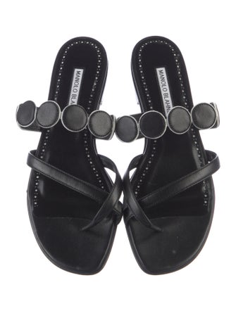 Manolo Blahnik Leather Eyelet Trim Slides