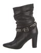 Manolo Blahnik Leather Pleated Accents Boots