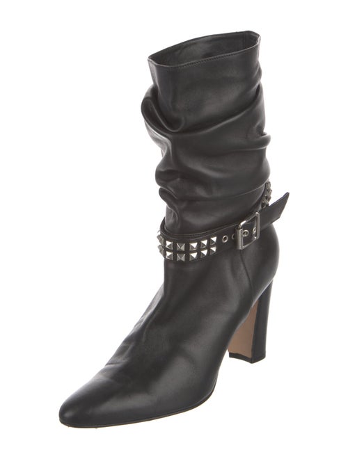 Manolo Blahnik Leather Pleated Accents Boots