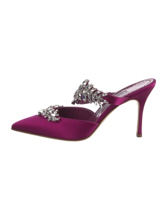 Manolo Blahnik Satin Crystal Embellishments Mules