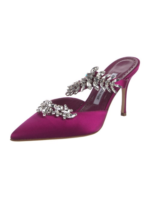 Manolo Blahnik Satin Crystal Embellishments Mules