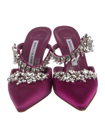 Manolo Blahnik Satin Crystal Embellishments Mules