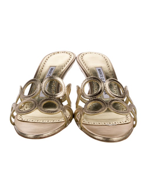 Manolo Blahnik Leather Cutout Accent Slides