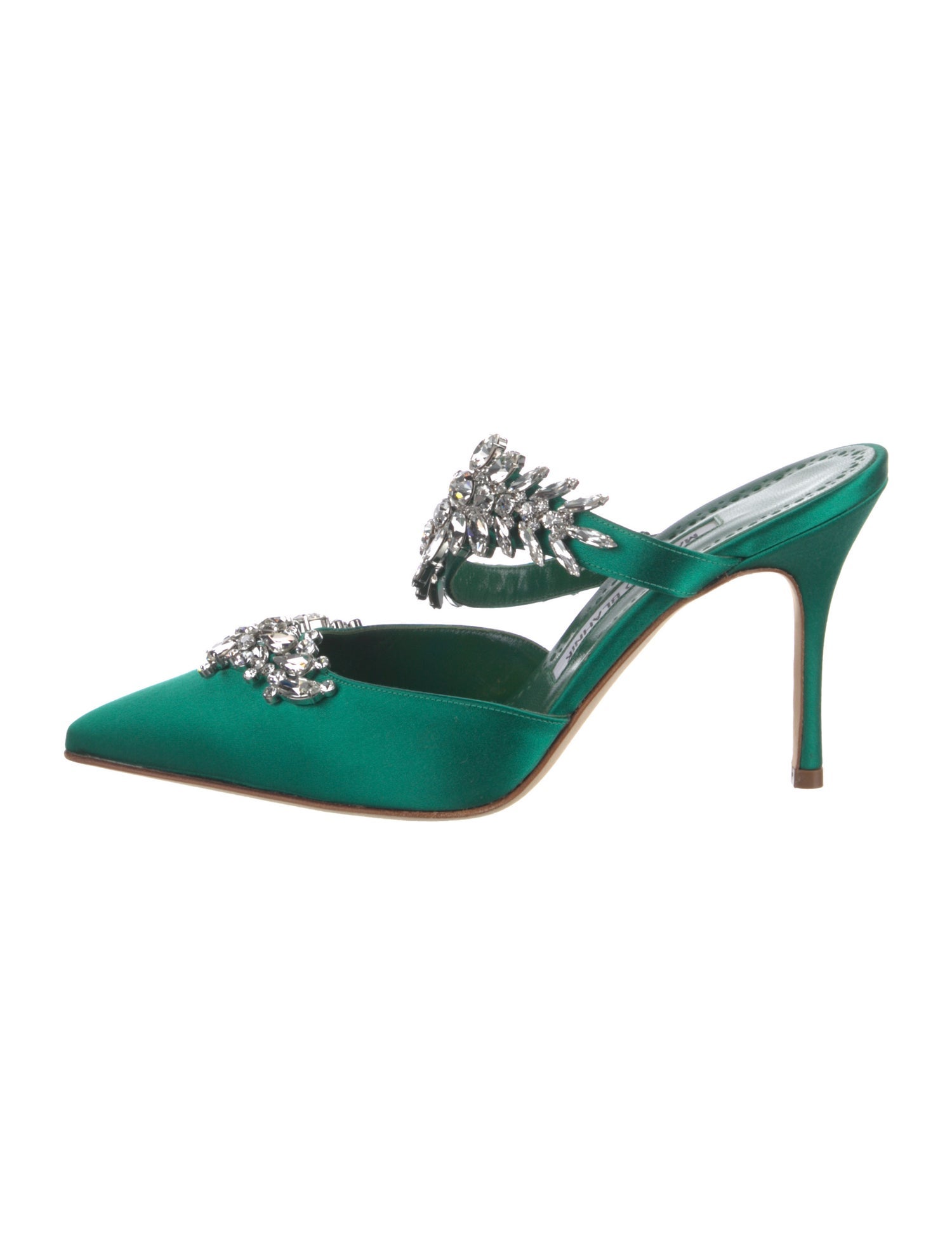 Manolo Blahnik Satin Crystal Embellishments Mules w/ Tags