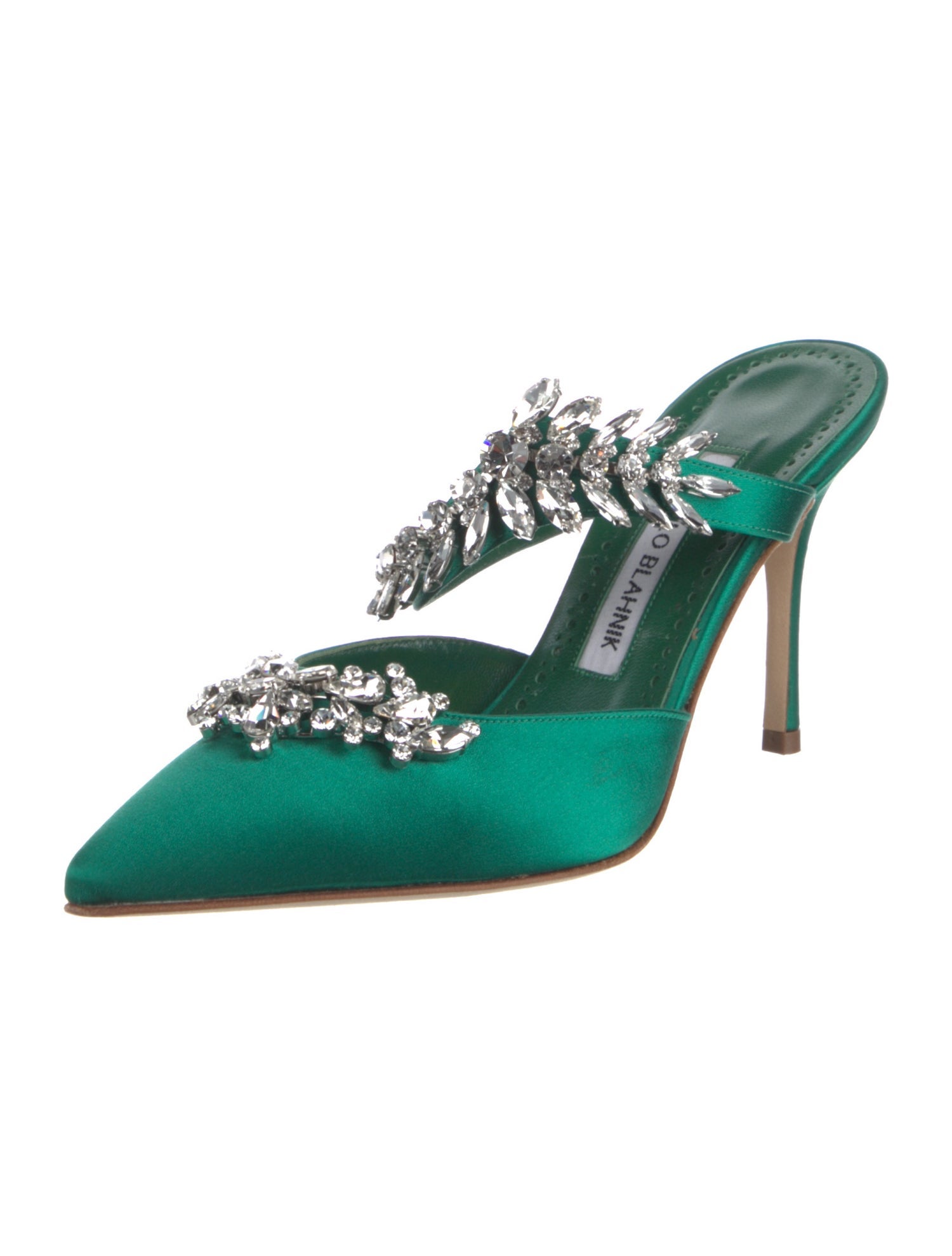 Manolo Blahnik Satin Crystal Embellishments Mules w/ Tags