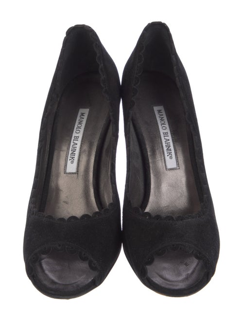 Manolo Blahnik Suede Scalloped Accent Pumps