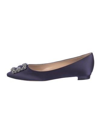 Manolo Blahnik Satin Crystal Embellishments Flats