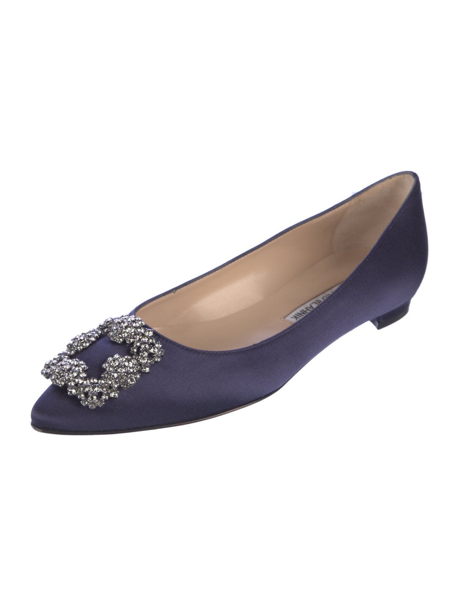 Manolo Blahnik Satin Crystal Embellishments Flats