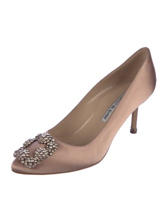 Manolo Blahnik Satin Crystal Embellishments Pumps