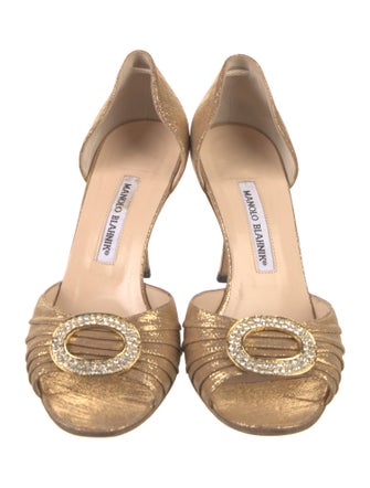 Manolo Blahnik Satin Crystal Embellishments D'Orsay Pumps