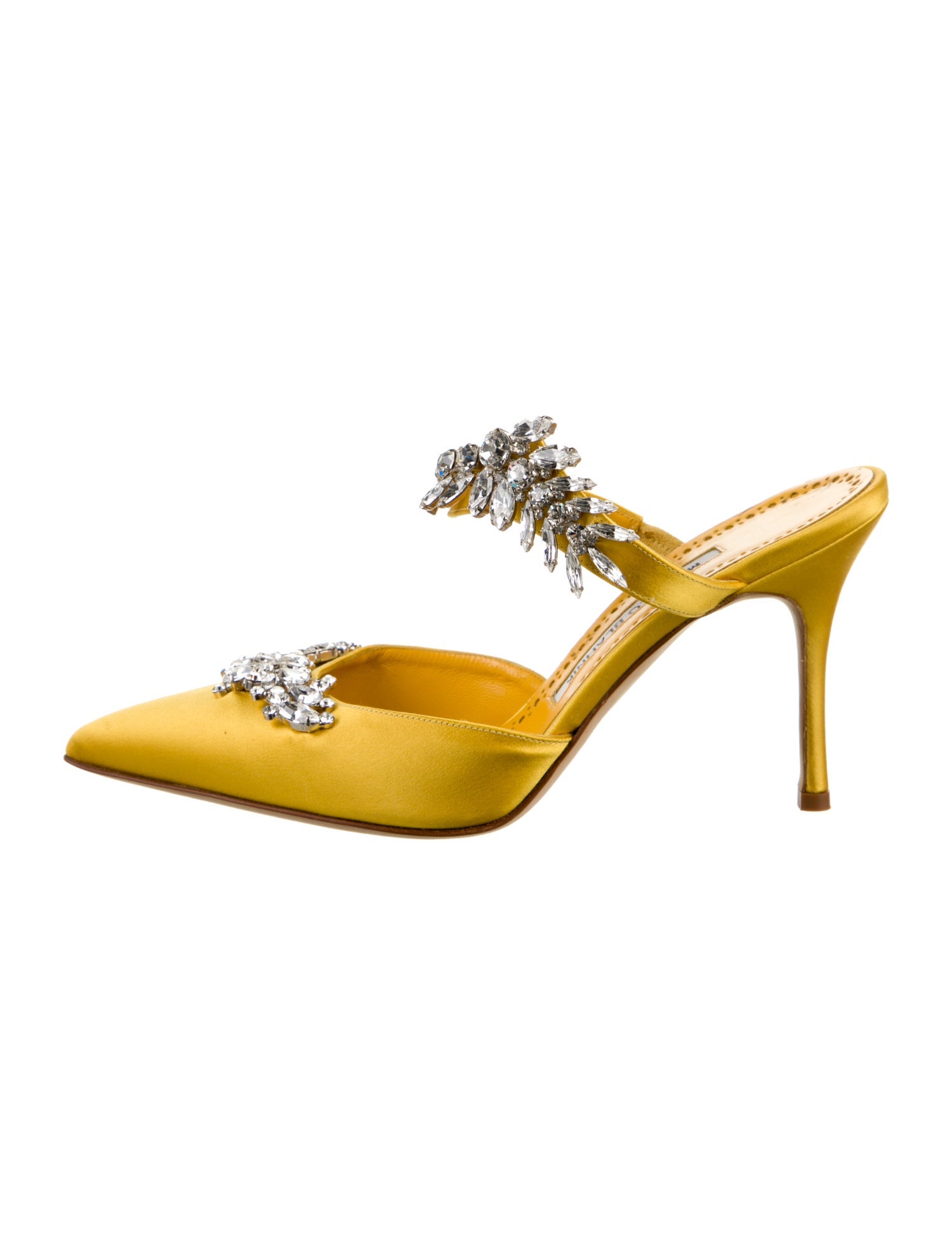 Manolo Blahnik Satin Crystal Embellishments Mules
