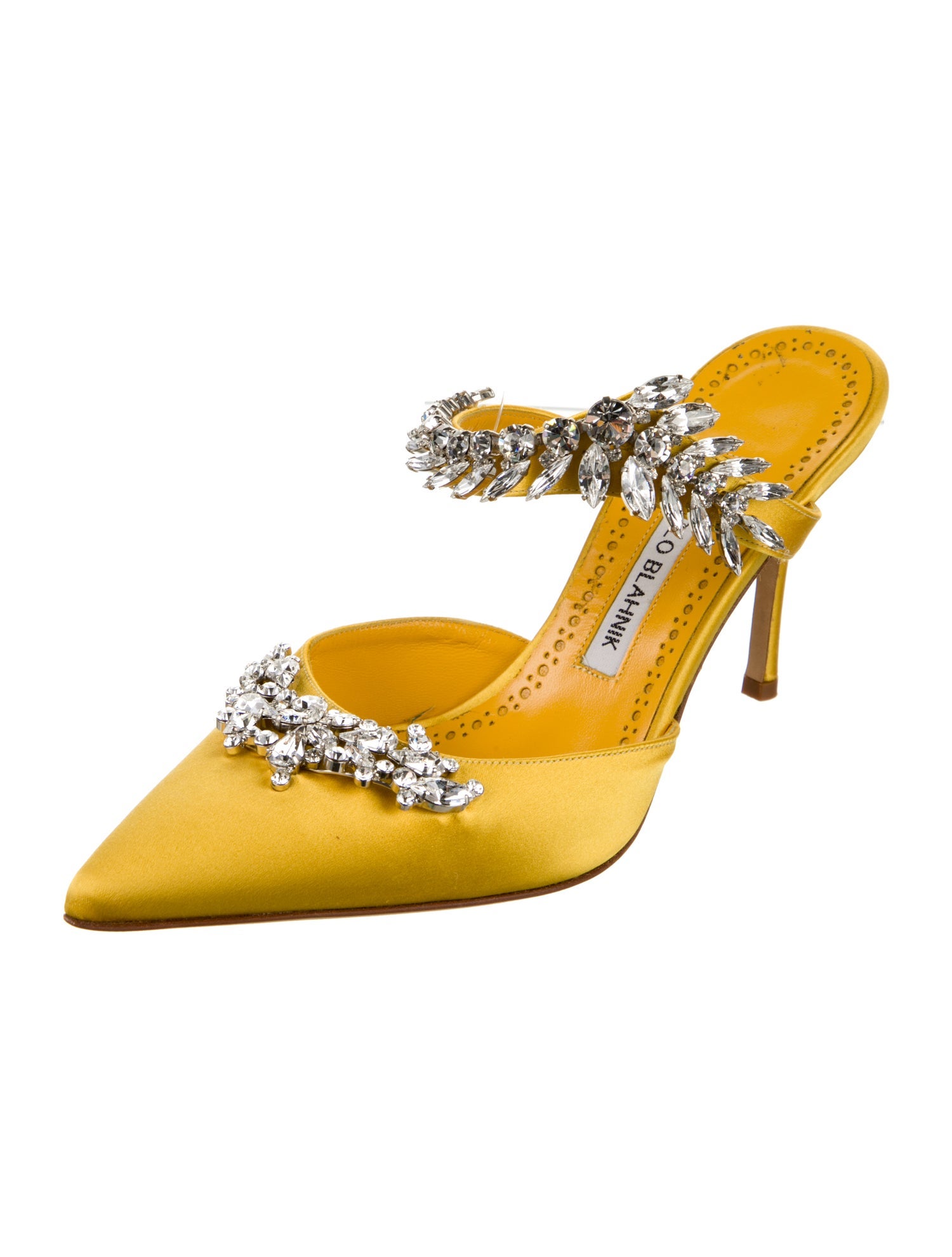 Manolo Blahnik Satin Crystal Embellishments Mules