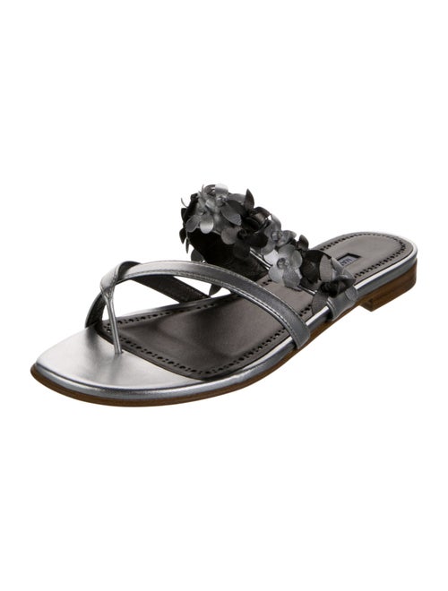 Manolo Blahnik Leather Leather Trim Embellishment Slides