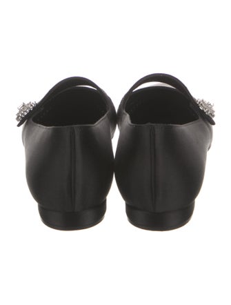 Manolo Blahnik Satin Crystal Embellishments Mary Jane Flats