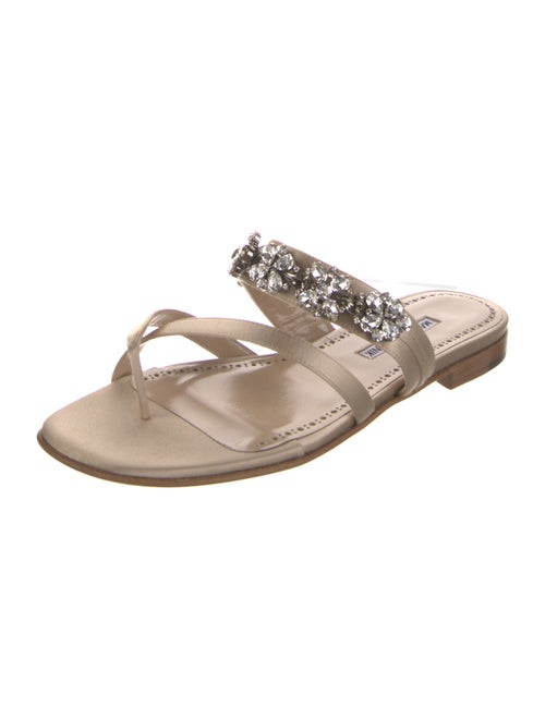 Manolo Blahnik Satin Crystal Embellishments Slides