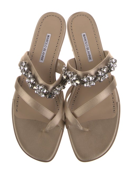 Manolo Blahnik Satin Crystal Embellishments Slides