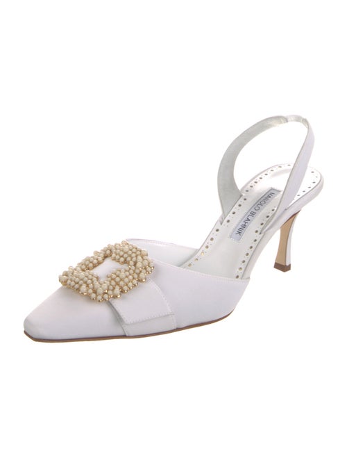 Manolo Blahnik Satin Crystal Embellishments Slingback Pumps
