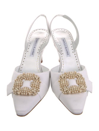 Manolo Blahnik Satin Crystal Embellishments Slingback Pumps