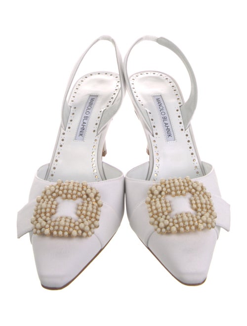 Manolo Blahnik Satin Crystal Embellishments Slingback Pumps