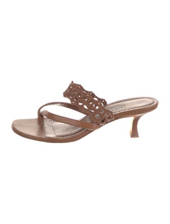 Manolo Blahnik Leather Braided Accents Slides